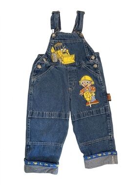 Kids Blue Denim Overalls with Yellow Construction Appliqués